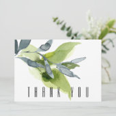 Groene en Blauwgroen Waterverf Foliage Funeral Bed Bedankkaart (Staand voorkant)