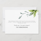 Groene en Blauwgroen Waterverf Foliage Funeral Bed Bedankkaart (Achterkant)