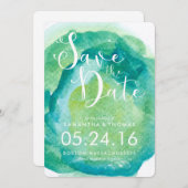 Groene en Blauwgroen Waterverven Sla de datum op Save The Date (Voorkant / Achterkant)
