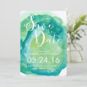 Groene en Blauwgroen Waterverven Sla de datum op Save The Date (Staand voorkant)