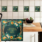 Groene en bloemengrans krans aanpasbaar tegeltje