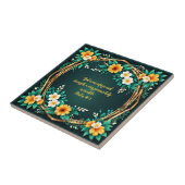 Groene en bloemengrans krans aanpasbaar tegeltje (Zijkant)