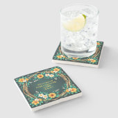 Groene en Bloemenkrans  Stenen Onderzetter (Zijkant)