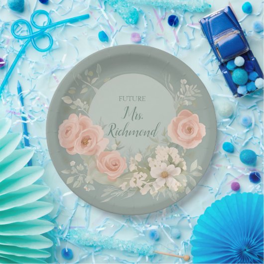 Groene en Blush Roze Bloemen Papieren Bordje (Feest)