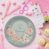 Groene en Blush Roze Bloemen Papieren Bordje (Feest)