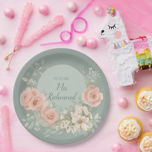 Groene en Blush Roze Bloemen Papieren Bordje (Feest)