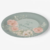 Groene en Blush Roze Bloemen Papieren Bordje (Gekanteld)