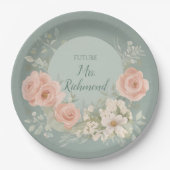 Groene en Blush Roze Bloemen Papieren Bordje (Voorkant)