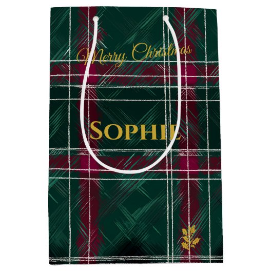 Groene en Bourgondische handgetekende kerststallen Medium Cadeauzakje (Voorkant)