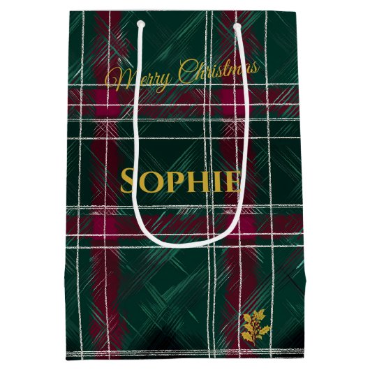 Groene en Bourgondische handgetekende kerststallen Medium Cadeauzakje (Achterkant)