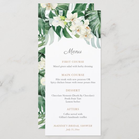 Groene en Bronze Tropische Foliage Weduwen Shower Menu (Voorkant / Achterkant)