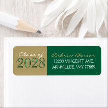 Groene en bronzen afstudeerretouradreslabels