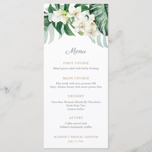 Groene En Bronzen Tropische Blad Bruiloft Feest Menu (Voorkant)