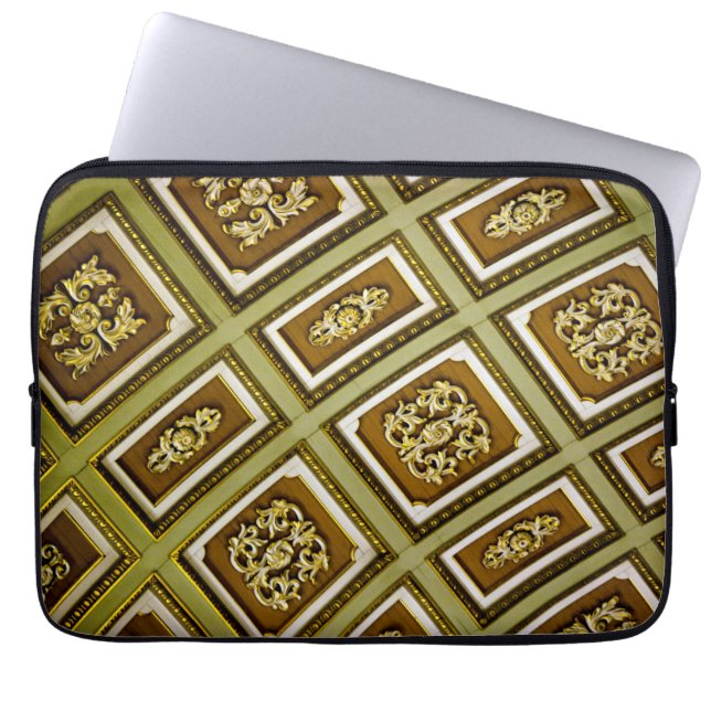 Groene en bruine architectuurafdrukken laptop sleeve (Voorkant)