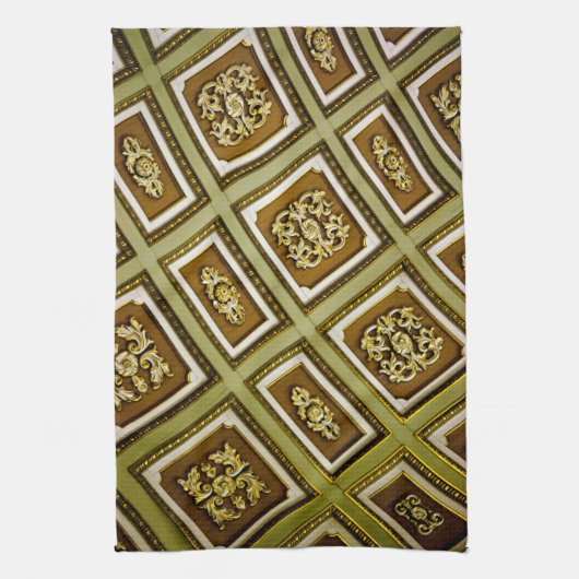 Groene en bruine architectuurafdrukken theedoek (Verticaal)