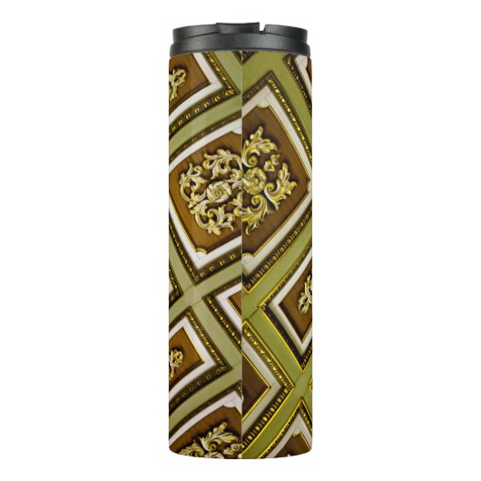 Groene en bruine architectuurafdrukken thermosbeker (Achterkant)