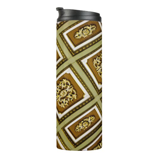 Groene en bruine architectuurafdrukken thermosbeker (Geroteerd rechts)