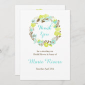 Groene en bruine bloemenkrans bruidsdouche bedankkaart (Voorkant / Achterkant)