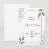 Groene en bruine bloemige trouwuitnodiging RSVP kaartje (Voorkant / Achterkant)
