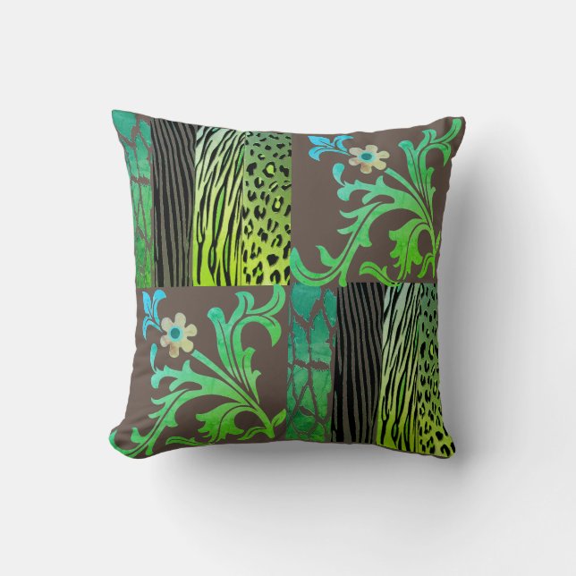   Groene en bruine dierprint kussen  (Voorkant)