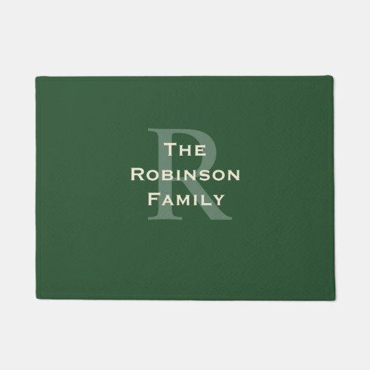 Groene en bruine familienaam met monogram deurmat (Voorkant)