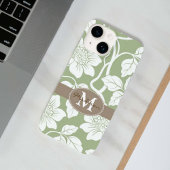 Groene en bruine florale benaming en initiaal Case-Mate iPhone case