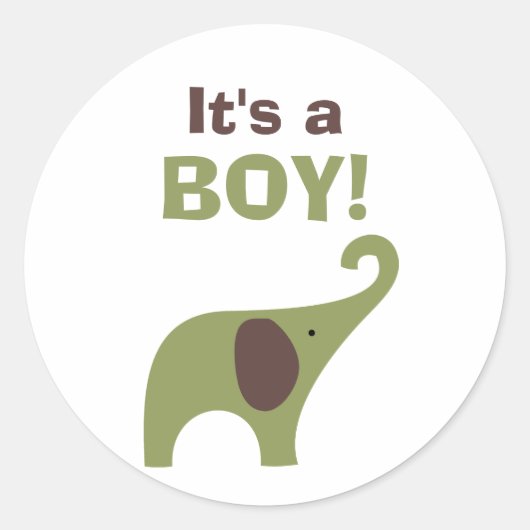 Groene en Bruine Olifant Baby shower Seal Ronde Sticker (Voorkant)