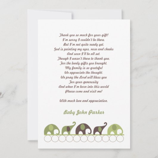 Groene en bruine olifant Dank je wel Bedankkaart (Voorkant)