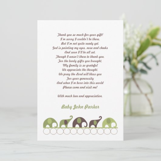 Groene en bruine olifant Dank je wel Bedankkaart (Staand voorkant)