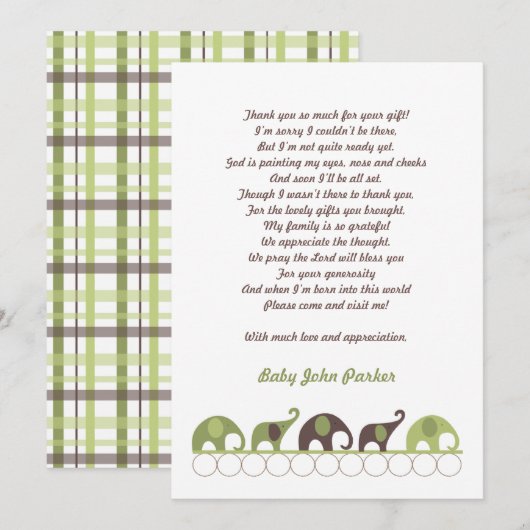 Groene en bruine olifant Dank je wel Bedankkaart (Voorkant / Achterkant)