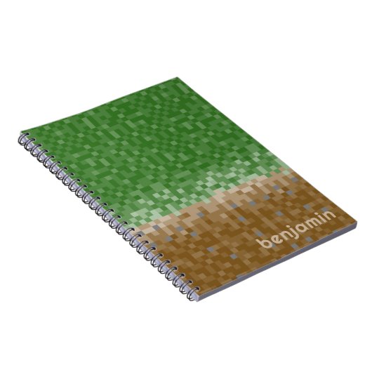 Groene en Bruine Pixel Miner met Aangepaste Naam Notitieboek (Rechterzijde)