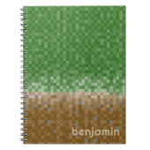 Groene en Bruine Pixel Miner met Aangepaste Naam Notitieboek (Voorkant)