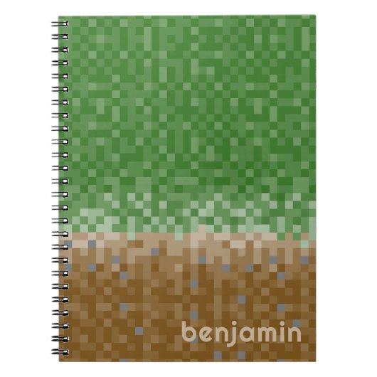 Groene en Bruine Pixel Miner met Aangepaste Naam Notitieboek (Voorkant)