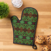 Groene en bruine retro art ovenhandschoen ovenwant (Top down)