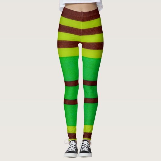 Groene en bruine strepen leggings (Voorkant)