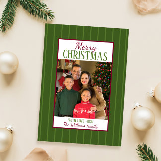 Groene en Cranberry Gestreepte Kerstkaart