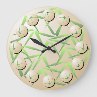 Groene en Cream Bamboe Leaf Wall Clock Grote Klok