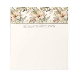 Groene en Cream Waterverf Tropische Bloemen Notitieblok