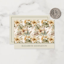 Groene en Cream Waterverf Tropische Bloemen