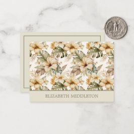 Groene en Cream Waterverf Tropische Bloemen Notitiekaartje