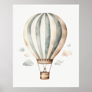 Groene en Crème Kleurige Oude Heet Luchtballon Poster