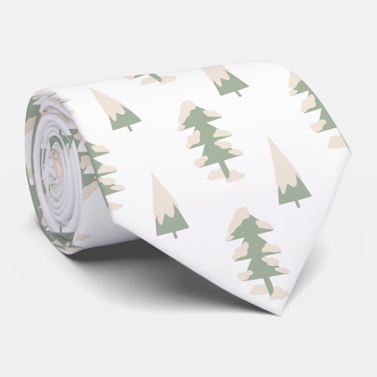 Groene en Crème Moderne Volkskunst Kerstbomen Stropdas (Opgerold)