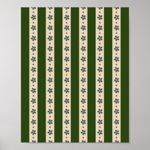 Groene en crème strepen en bloemen poster