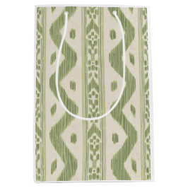 Groene en crèmekleurige Ikat-cadeaubag, geweven st Medium Cadeauzakje