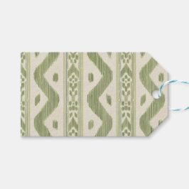 Groene en crèmekleurige Ikat-cadeaublaadjes, klein Cadeaulabel