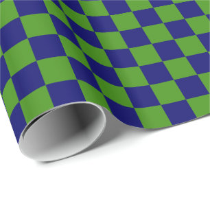 Groene en donker marineblauwe ruitjesvierkanten cadeaupapier