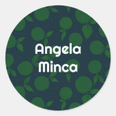 Groene en donkerblauwe citrusnaam ronde sticker (Voorkant)