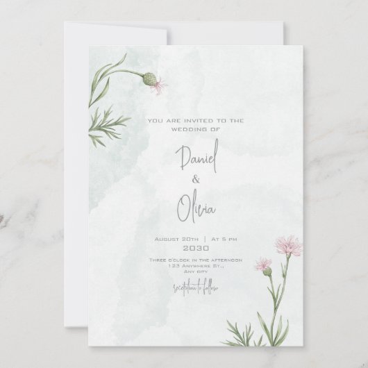 Groene en elegante bloemenbruiloft kaart (Voorkant)