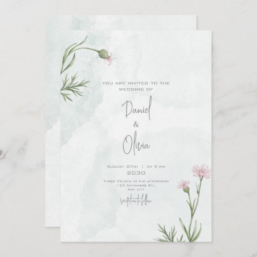 Groene en elegante bloemenbruiloft kaart (Voorkant / Achterkant)