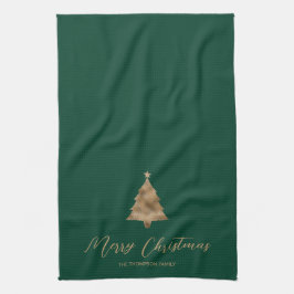 Groene en faux gouden folie kijken kerstboom theedoek